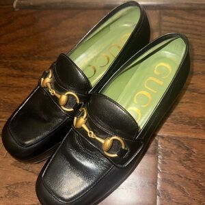 Gucci Black Platform Shoes with Gold Detail